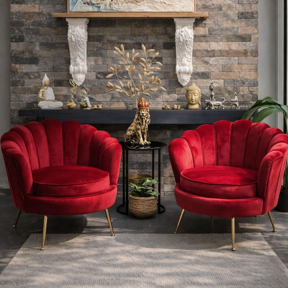 set of two Burgundy velvet armchair ( RED )