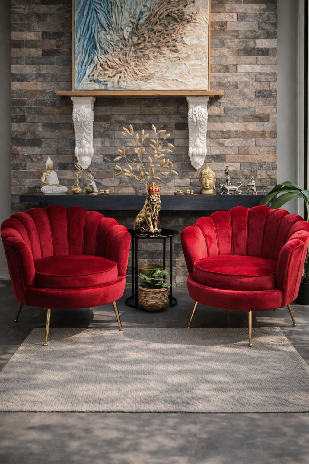 set of two Burgundy velvet armchair ( RED )