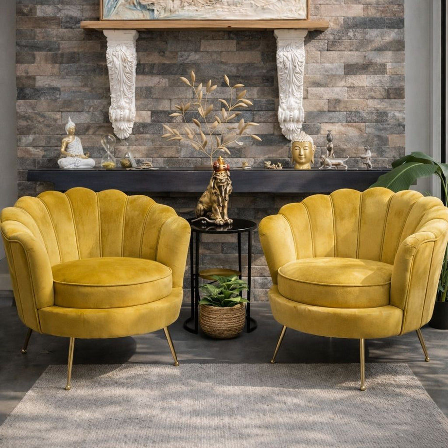 set of two Mustard velvet armchair