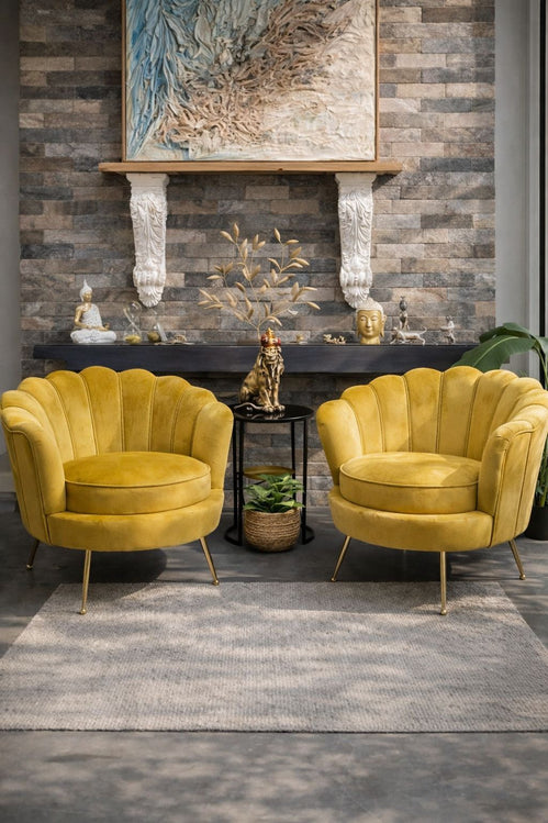 set of two Mustard velvet armchair