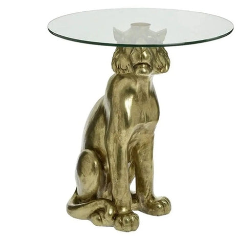 RESIN/GLASS LEOPARD SIDE TABLE GOLDEN/CLEAR