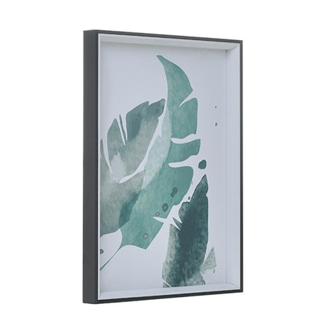 WOODEN CANVAS WALL ART WITH FRAME LEAF WHITE/GREEN