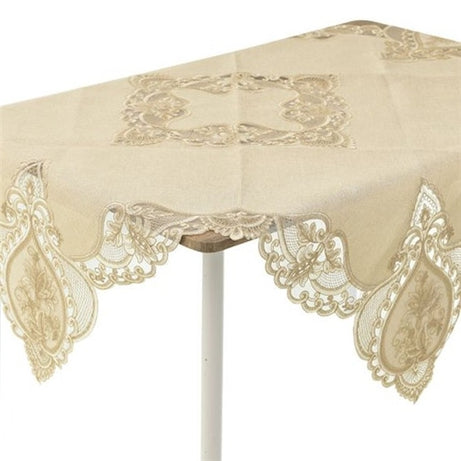 FABRIC TABLE CLOTH WITH LACE CREAM/GOLDEN