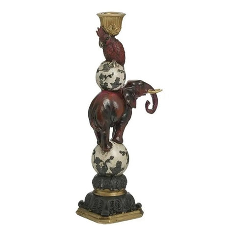 RESIN ELEPHANT/PARROT CANDLE HOLDER BURGUNDY/WHITE