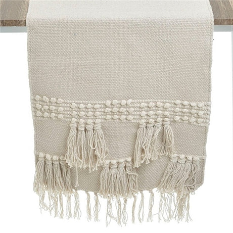 FABRIC TABLE RUNNER WITH FRINGES CREAM 2