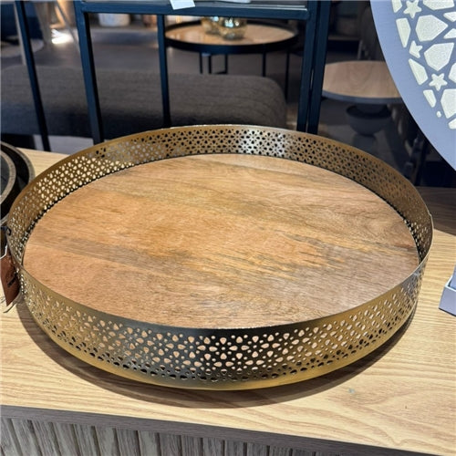 wood tray with gold metal frame L