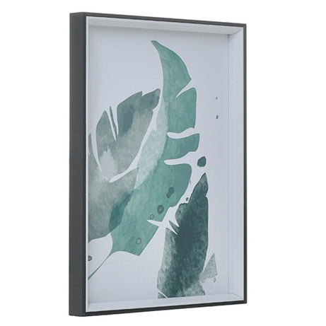 WOODEN CANVAS WALL ART WITH FRAME LEAF WHITE/GREEN 2