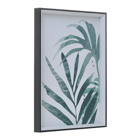 WOODEN CANVAS WALL ART WITH FRAME LEAF WHITE/GREEN 1