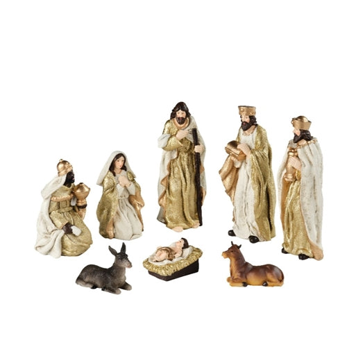 Nativity set polyresin maria, joseph, jesus,3 king, cow, donkey painting