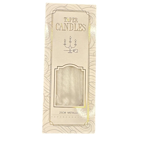 White taper candles metallic 25 cm