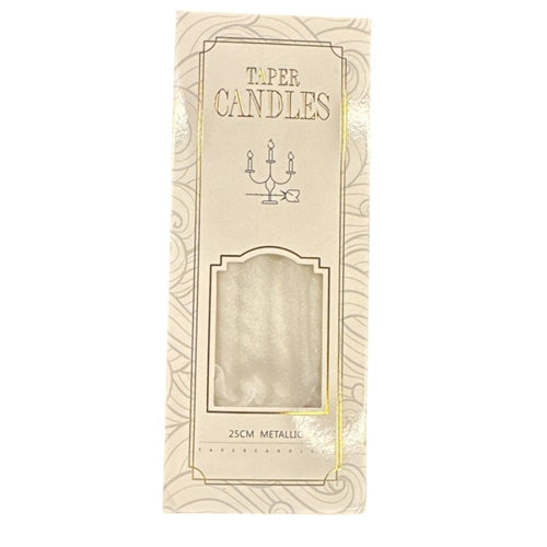 White taper candles metallic 25 cm