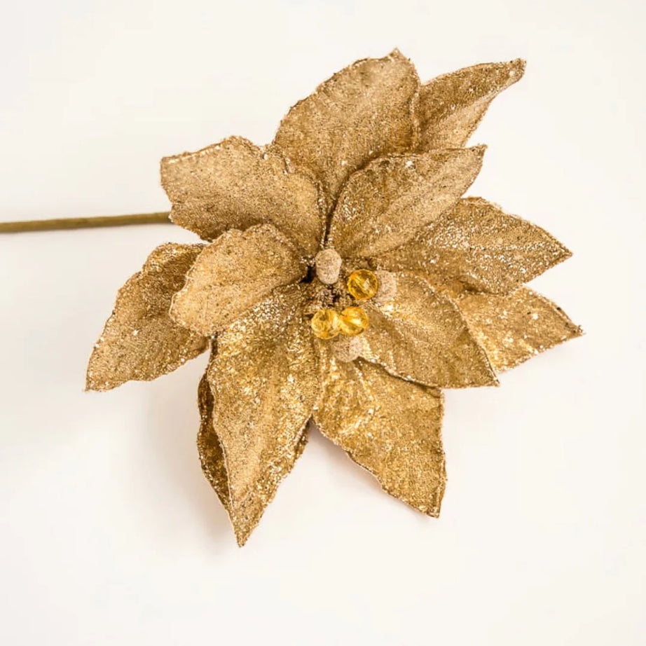 Flower beaded poinsettia stem gold / rose gold