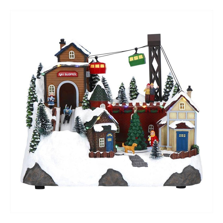 Village with ski slope animated