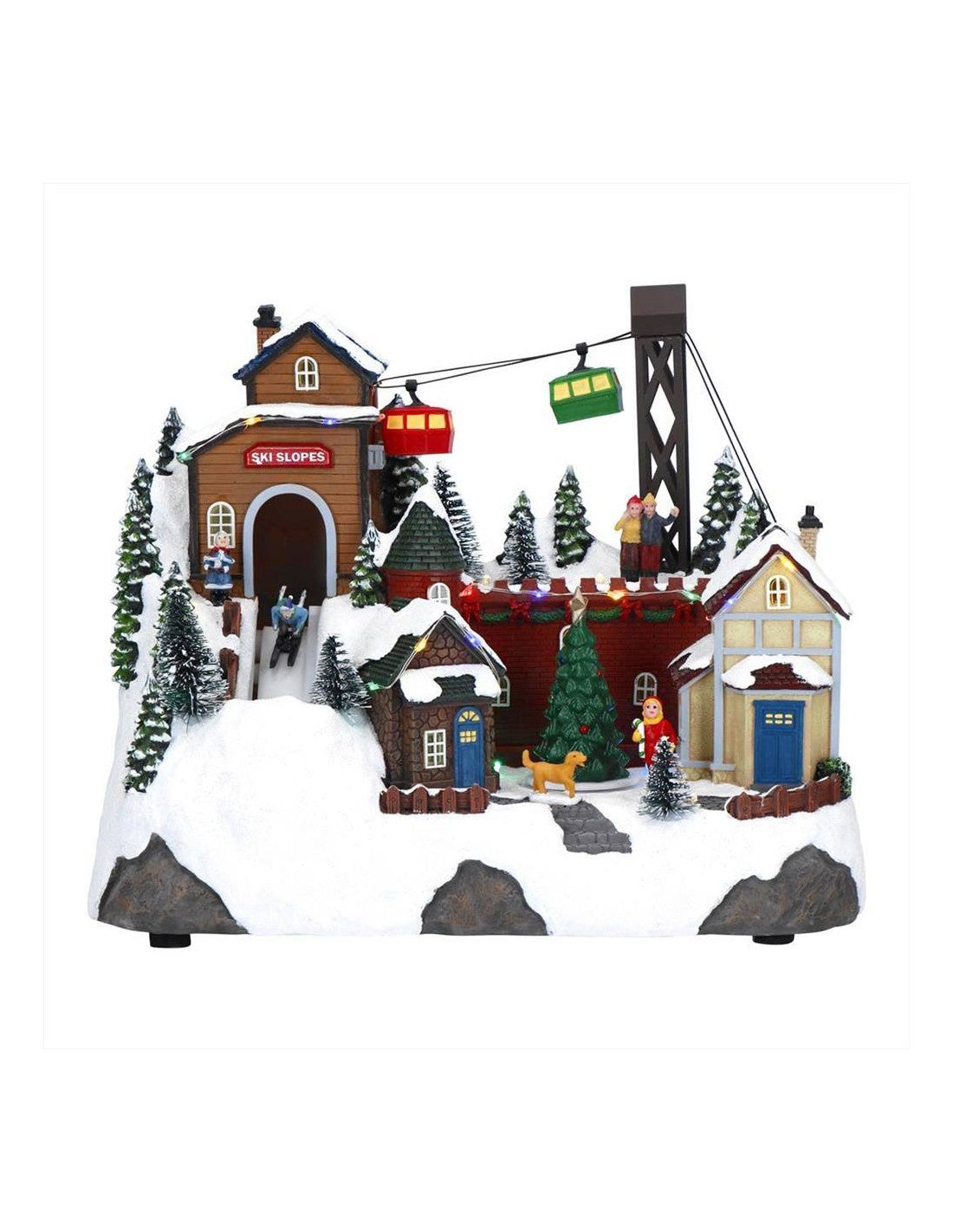 Village with ski slope animated